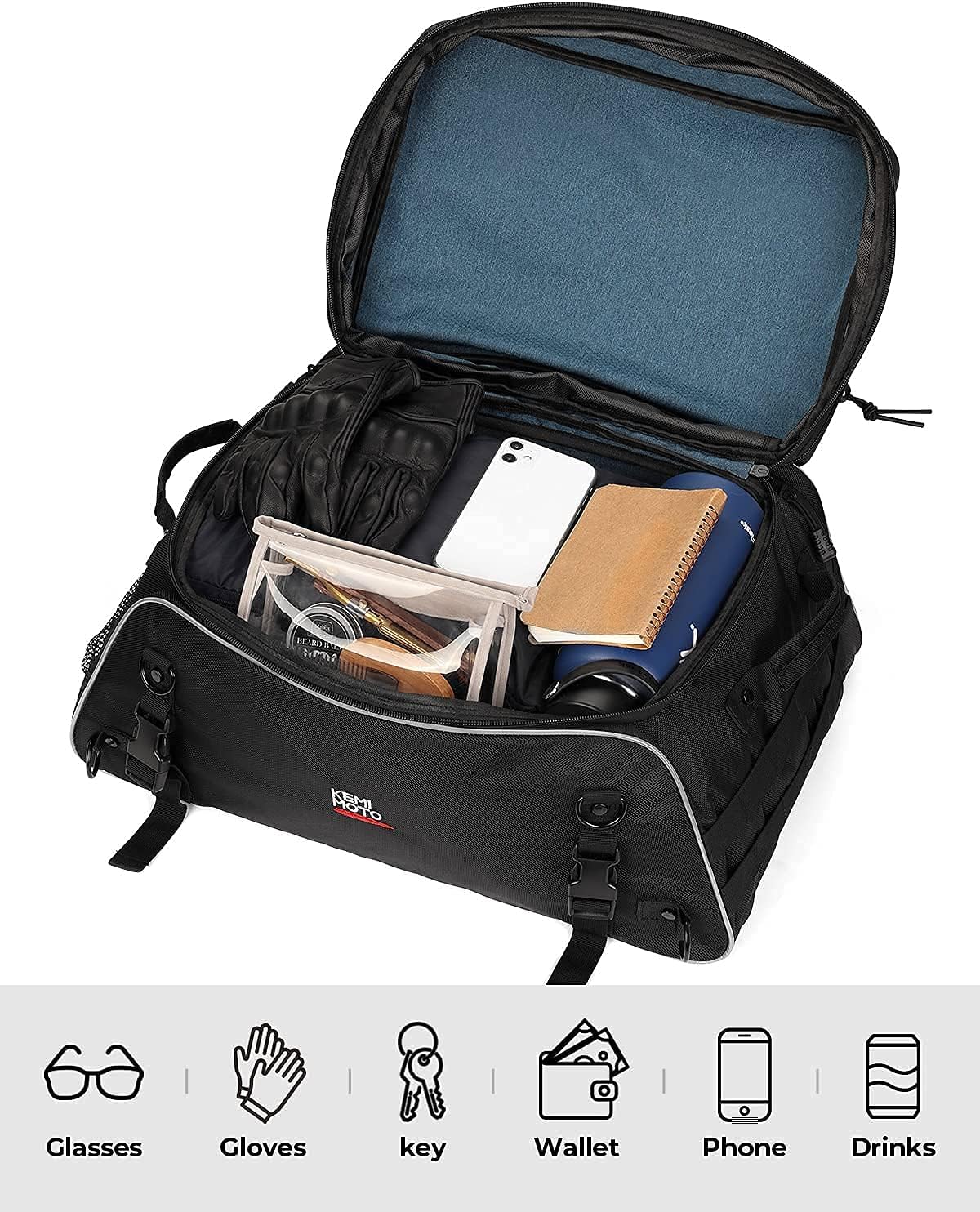 KEMIMOTO Motorcycle Travel Luggage Rack Bag Expandable KEMIMOTO Motorcycle Travel Luggage Rack Bag Expandable