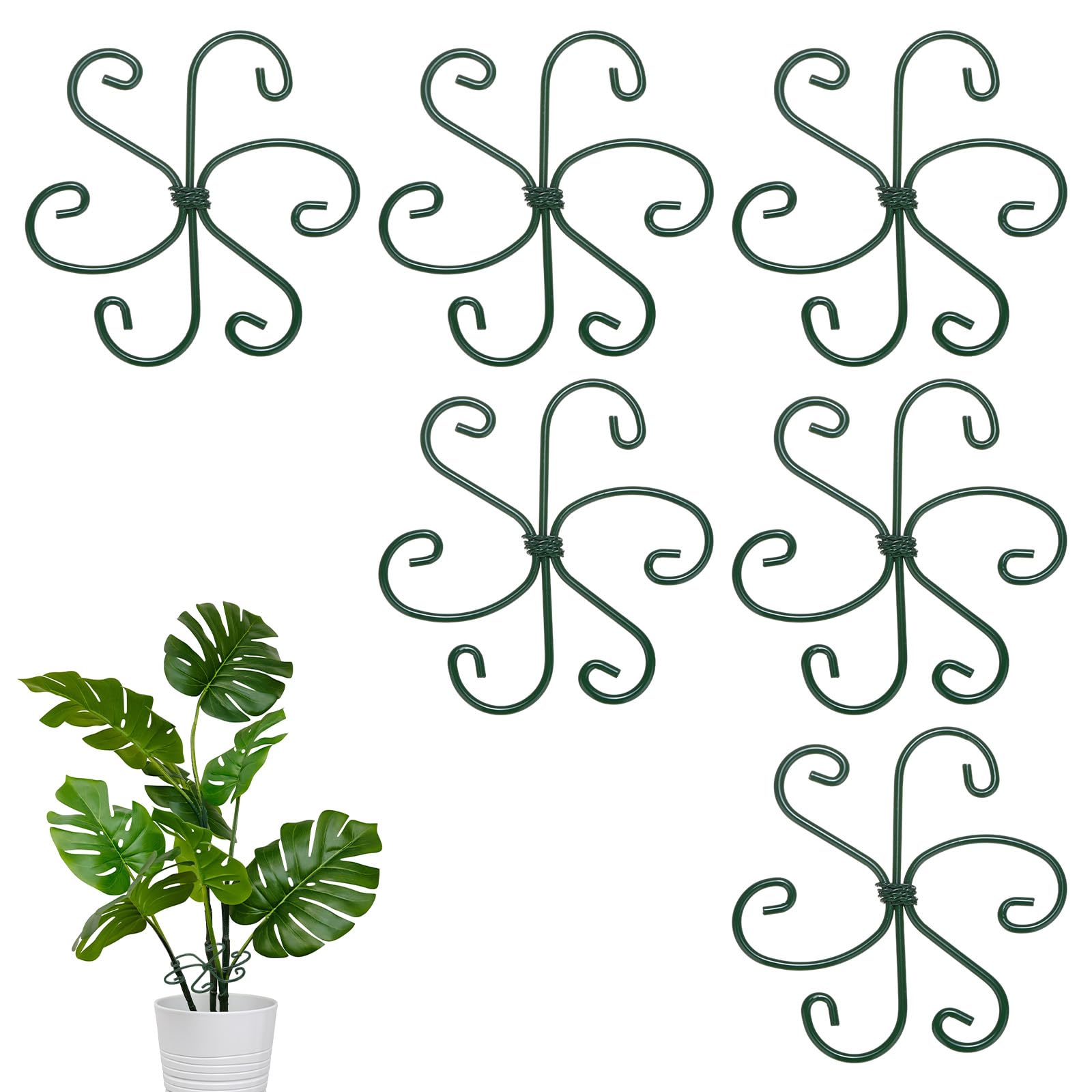 M METERXITY 4-Pack Monstera Plant Support, 4.1x4.1" Iron Plant Stem Support Stakes Stabilizer Grapple Holder for Indoor/Outdoor Climbing Thriving Growth Accessories [Green, Style B] — image 1