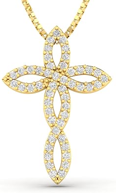1.00ctw Natural Diamond Infinity Cross Pendant in 10k Yellow Gold 1.00ctw, H-I, I2-I3