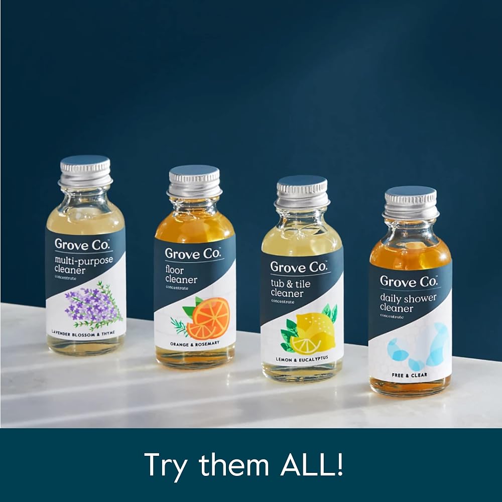 Grove Co. Floor Cleaner Refill Concentrate (6 x 1 Fl Oz) Plant-based Household Cleaning Supplies, Ammonia & Chlorine Free, No Plastic Waste, 100% Natural Orange & Rosemary Scent, 3 x 2 Pack Refills