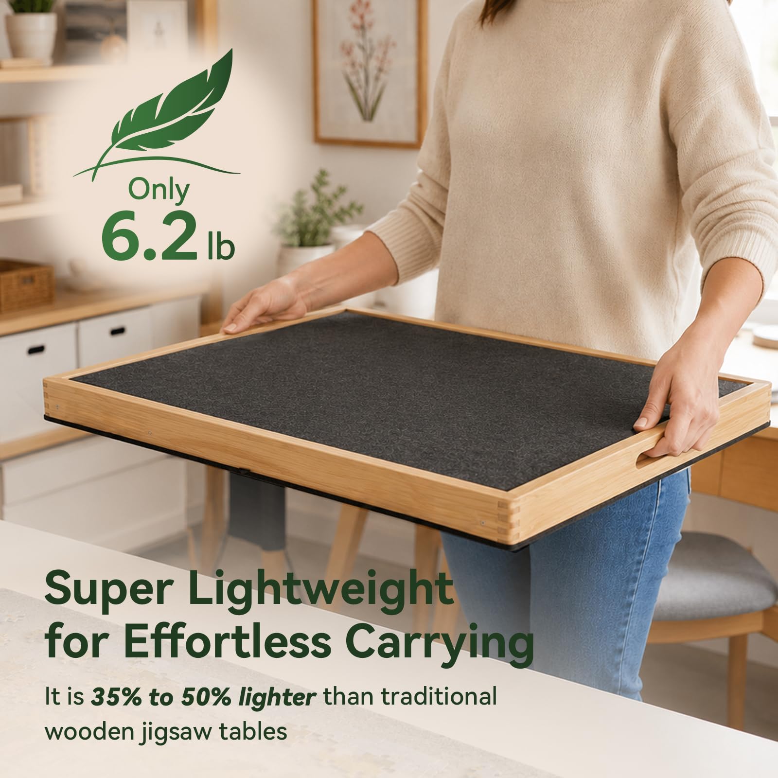 Mesa Inclinable para Puzzles de Fieltro 1000 Piezas con Cajones y Cubierta - Tablero Ligero de Fieltro con Soporte 2 en 1 y Asa de Transporte - Ideal para Adultos y Amantes de los Puzzles