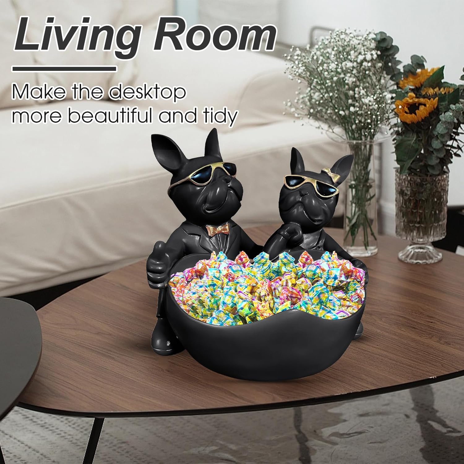 Bulldog Candy Bowl Decor,Heart-shaped Key Holder Bowl Candy Dish, Bulldog Lovers Accessories, Resin Bulldog Statue for Office Desk Home Decor Figurines Entryway Table Decor(Black) - Image 7