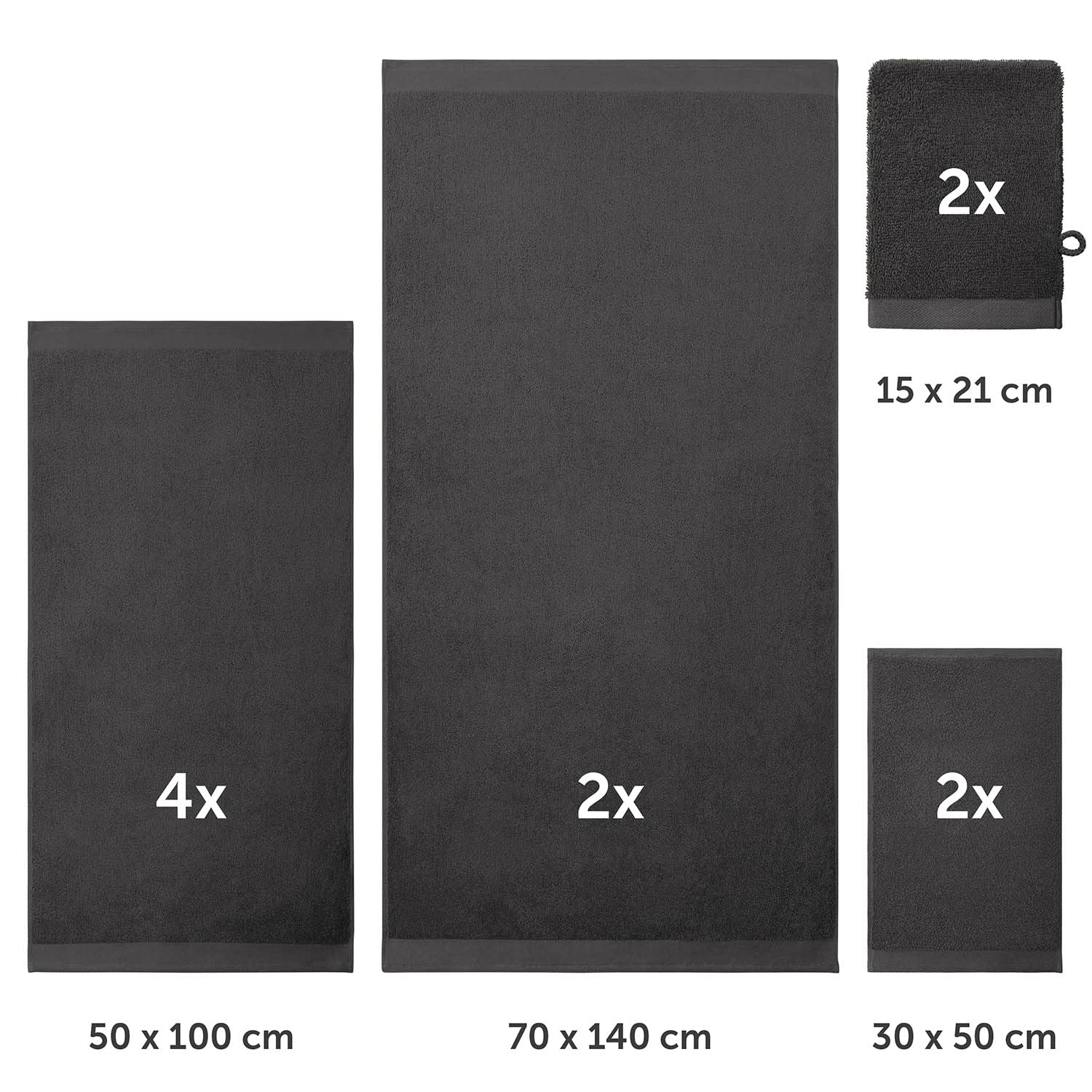 Blumtal Juego de 2 Toallas de Baño + 4 Toallas de Manos + 2 Toallas de Tocador + 2 Toallas para la Cara - Juego de Toallas Suaves y Absorebentes, 100% algodón, Certificado Oeko-Tex 100, Antracita