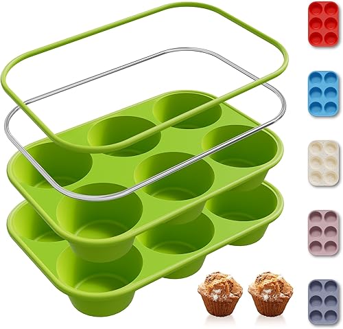 Miniatura 25 de 2 Pack 6 Tazas Molde de Silicona Mini para Magdalenas con Marco Reforzado de Metal Moldes de Silicona para Cupcakes y Pasteles Bandejas para Hornear