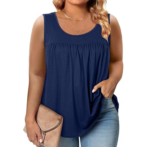 Eytino Plus Size Tank Tops for Women Sleeveless Crew Neck Summer Casual Loose Tee Shirts(1X-5X)