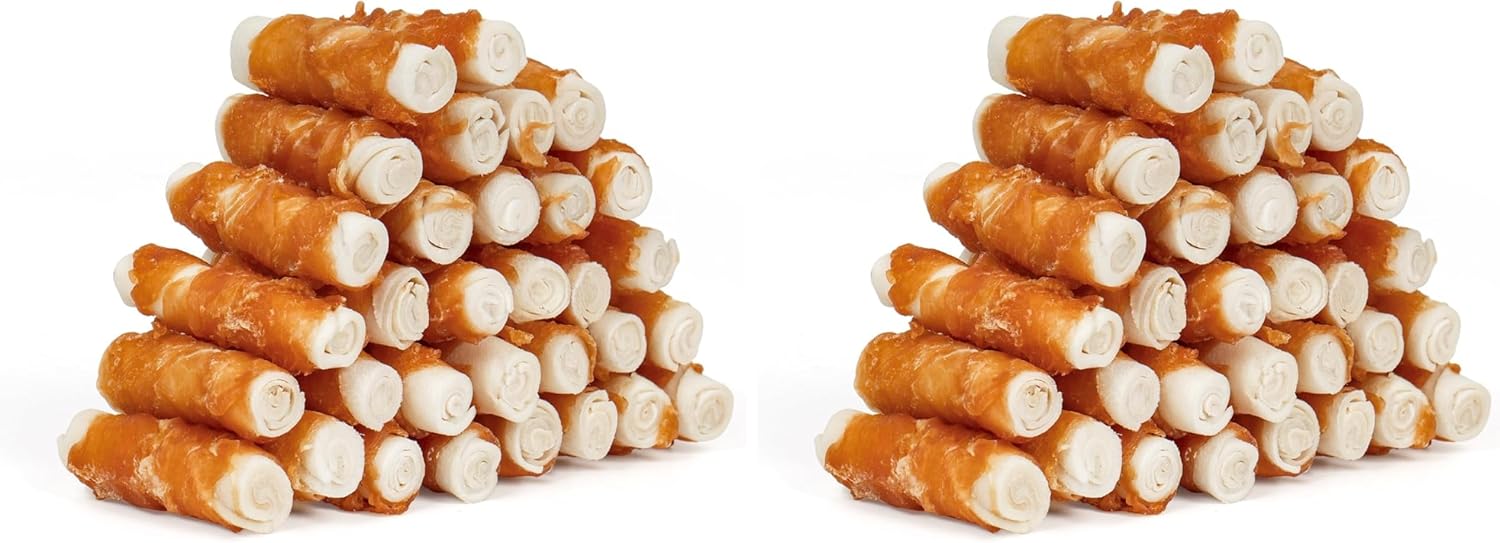 MON2SUN Dog Treats, 2.5 Inch Chicken Wrapped Rawhide Rolls, Teeth Cleaning Chews with High Protein for Small Dogs, 21.2 oz (32 Count - Pack of 2)