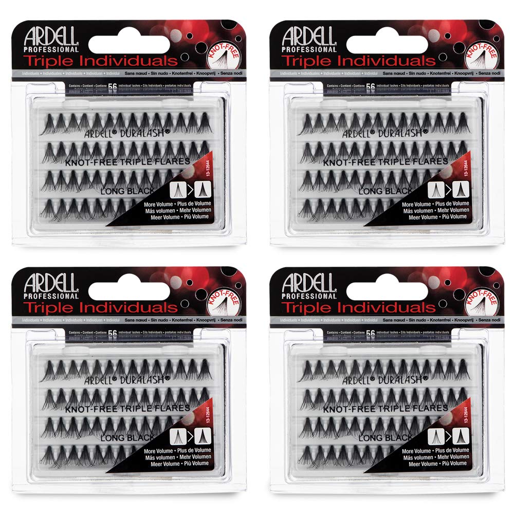 Triple Individual Lashes - Long Black, Knot-Free Eyelash Extensions, Volumizing DIY Lash Clusters for Fuller Lash Enhancement, 4 Pack