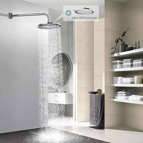 Miniatura 5 de BRIGHT SHOWERS Brazo de extensión de cabezal de ducha de 16 pulgadas con brida, extensor de ducha en forma de L, tubo de ducha extra largo de acero