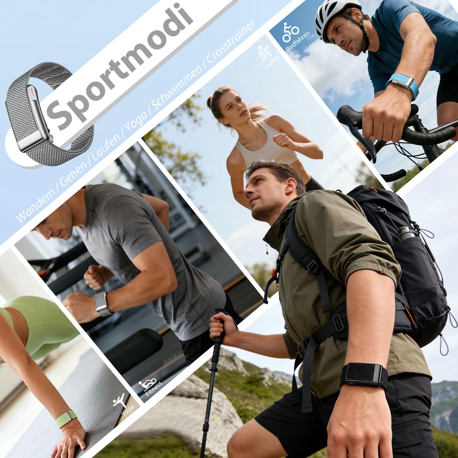 findtime Traqueur de fitness sans écran, tracker d'activité, bande connectée NFC, étanche IP68, calories, suivi de la distance, plusieurs modes sportifs, moniteur de sommeil, moniteur de fréquence