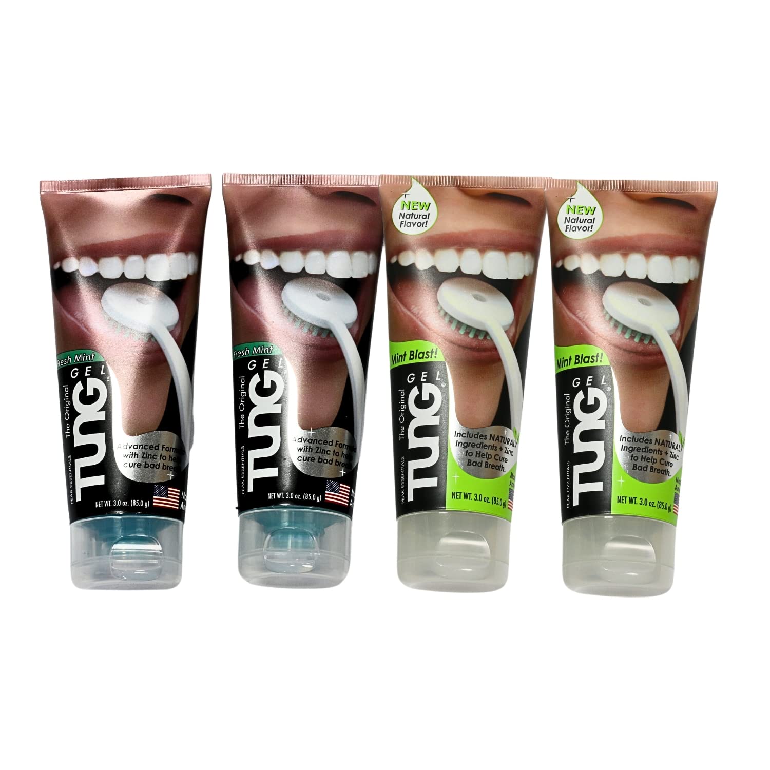 Peak Essentials The Original TUNG Gel Combo | 2 Fresh Mint | 2 Mint Blast | Each Tongue Paste 3 oz (85g)