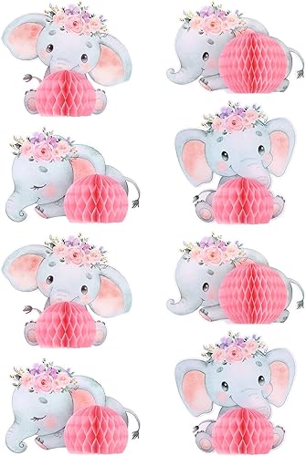 Lenwen 8 piezas de decoración de elefante rosa para baby shower, centros de mesa de baby shower, decoración de fiesta de elefante, centros de mesa