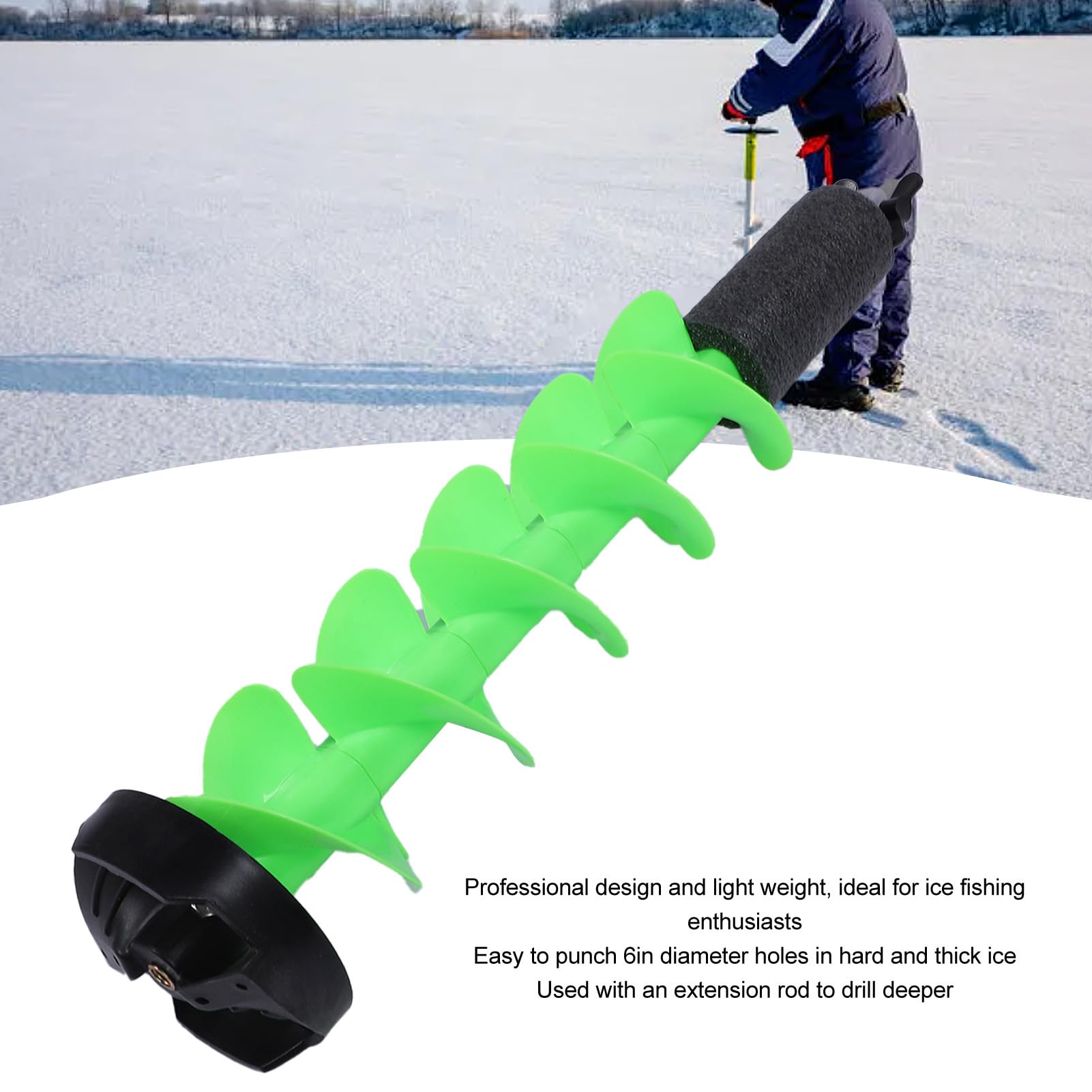 Broca de perforación eléctrica inalámbrica de nylon de hielo Herramientas de invierno de 6 pulgadas de 29 pulgadas de longitud