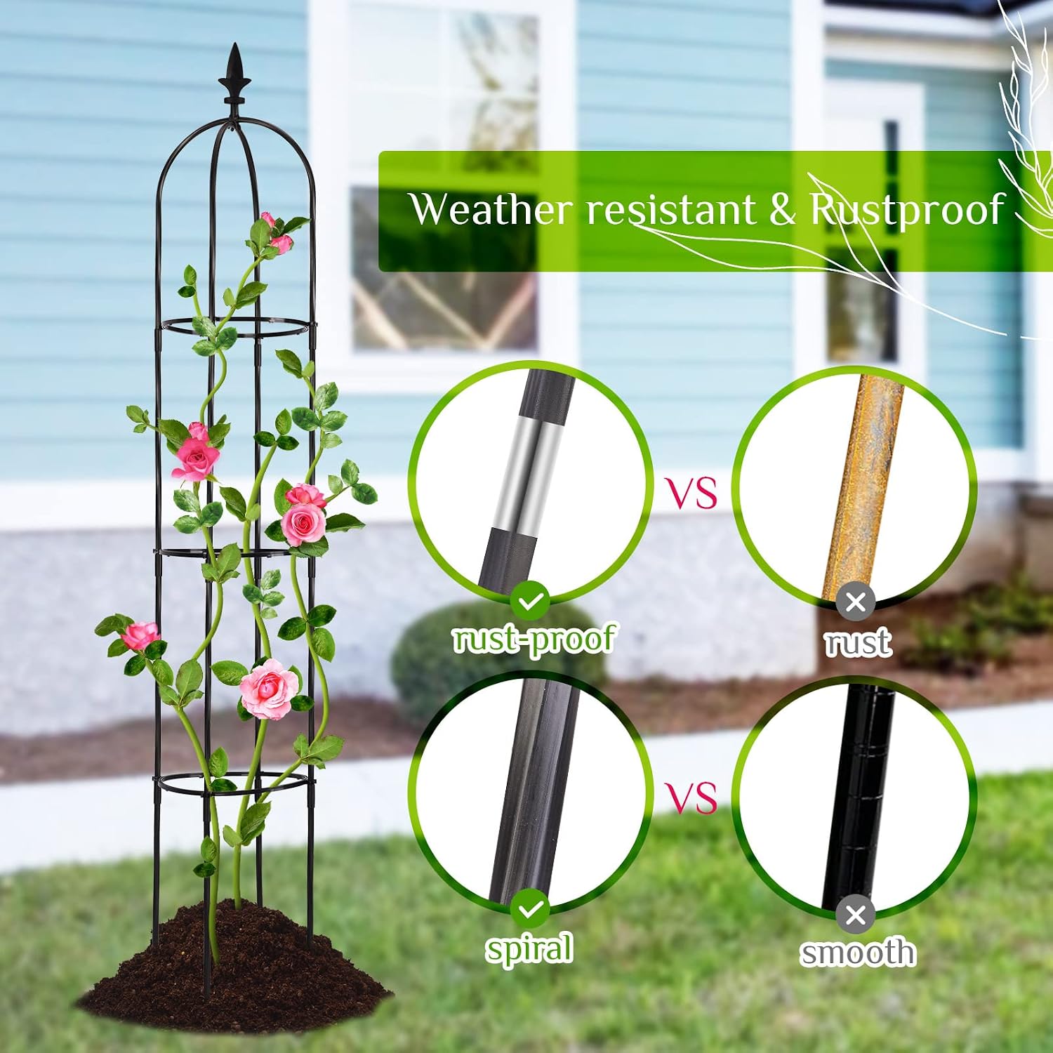 Lalahoni 2 Pack 6ft Tall Plant Support for Potted Plants Climbing Vine Rose Clematis Outdoor Indoor Garden Obelisk Trellis, Lightweight, Black