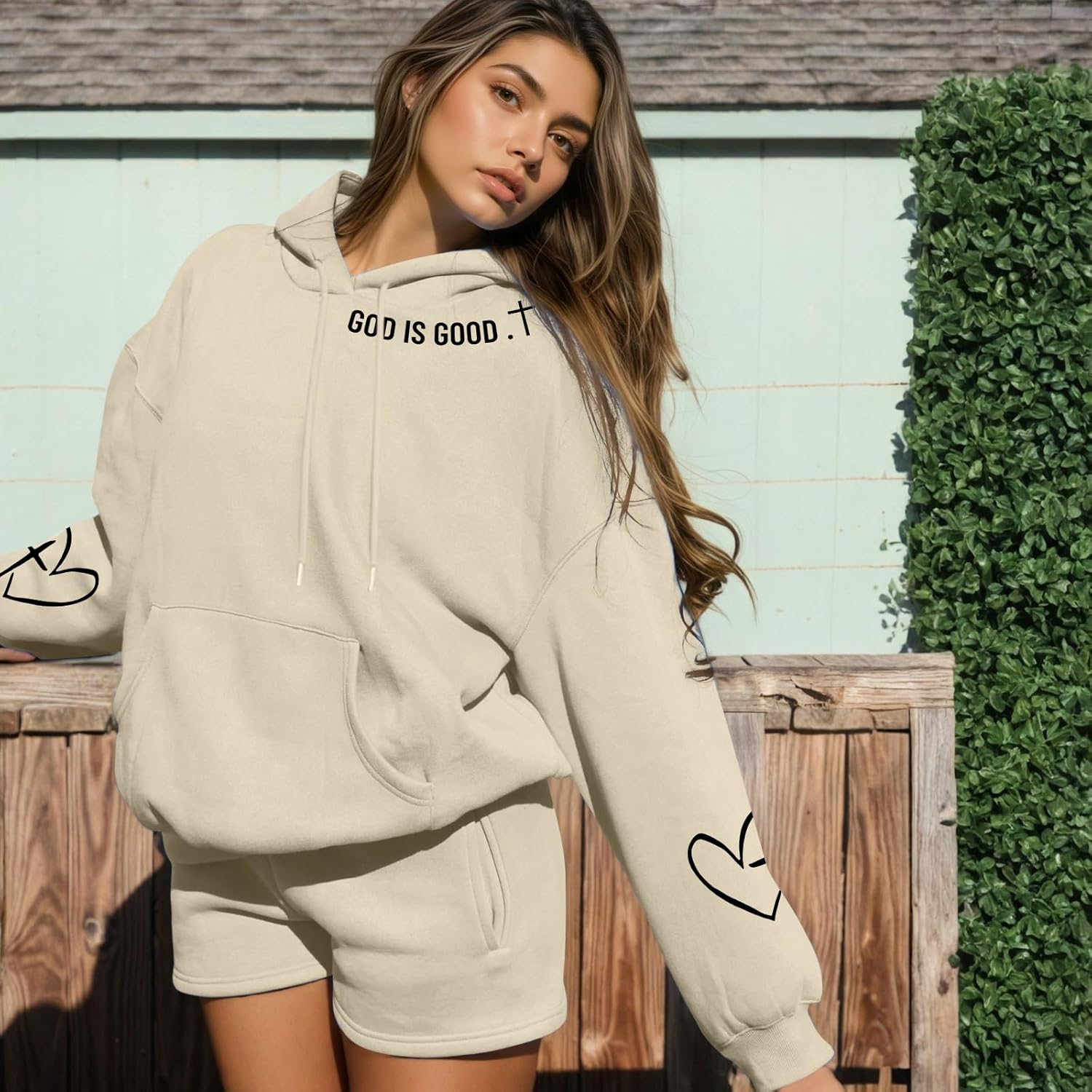 Christian God Is Good Hoodies for Women Faith Graphic Sweatshirts Bible Verse Hoodie Religious Cross Heart Pullover - Image 2