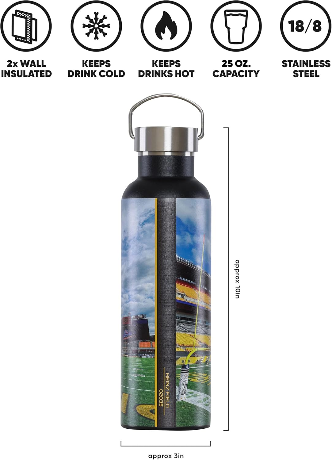 foco NFL unisex-adult NFL Team Logo 25oz Insulated Stainless Steel Travel Home Field Hydration Bottle