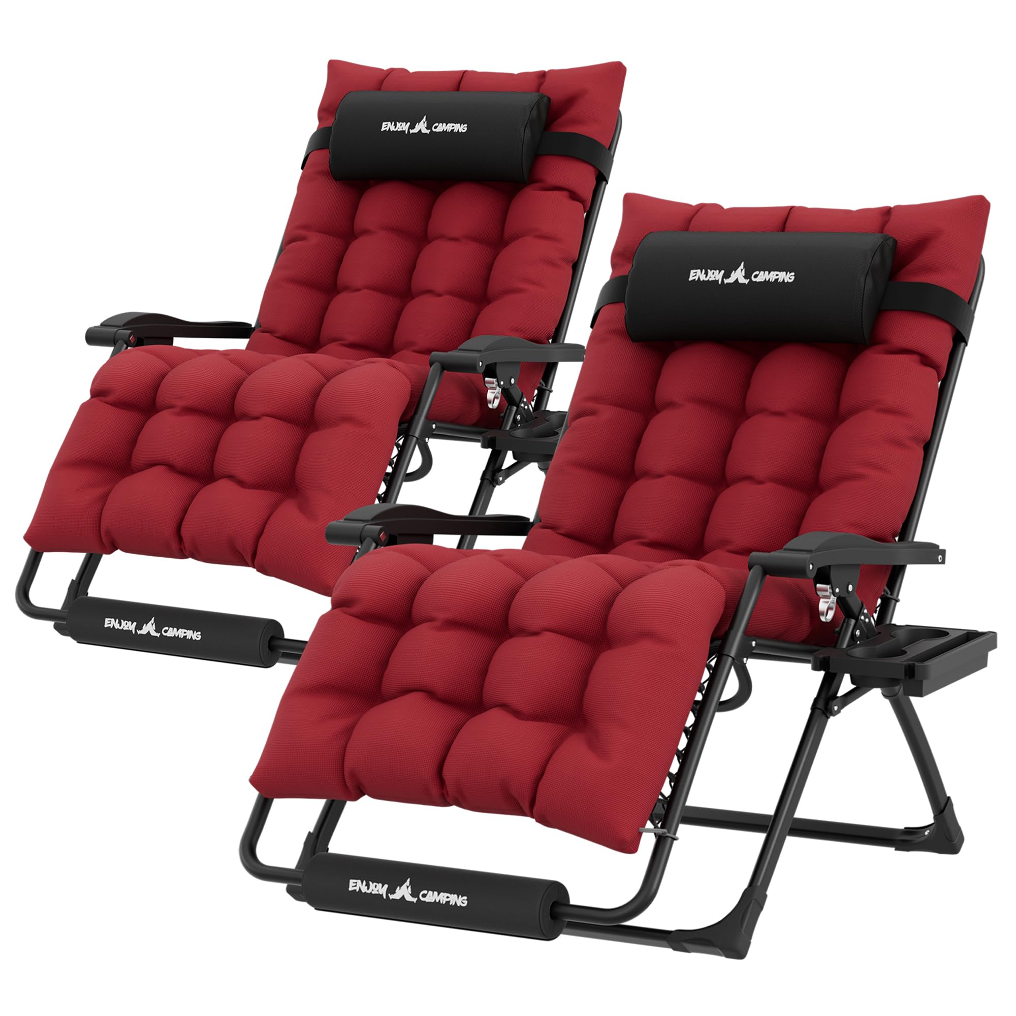 UDPATIO Oversized Zero Gravity Chair Set of 2, 29In XL Patio Reclining Chair with Cushion, Outdoor Folding Recliner with Pillows|Cup Holder|Foot Rest|