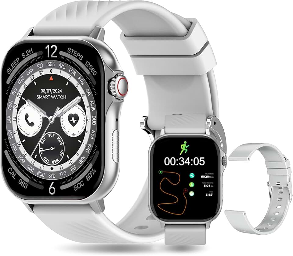 PEJE Smartwatch GPS G08,Tela AMOLED de 2.13", Relogio Smartwatch Feminino e Masculino,100 Esportes,1ATM à rova d'água, Chamada Bluetooth, Compatível com Android iOS (Prata)