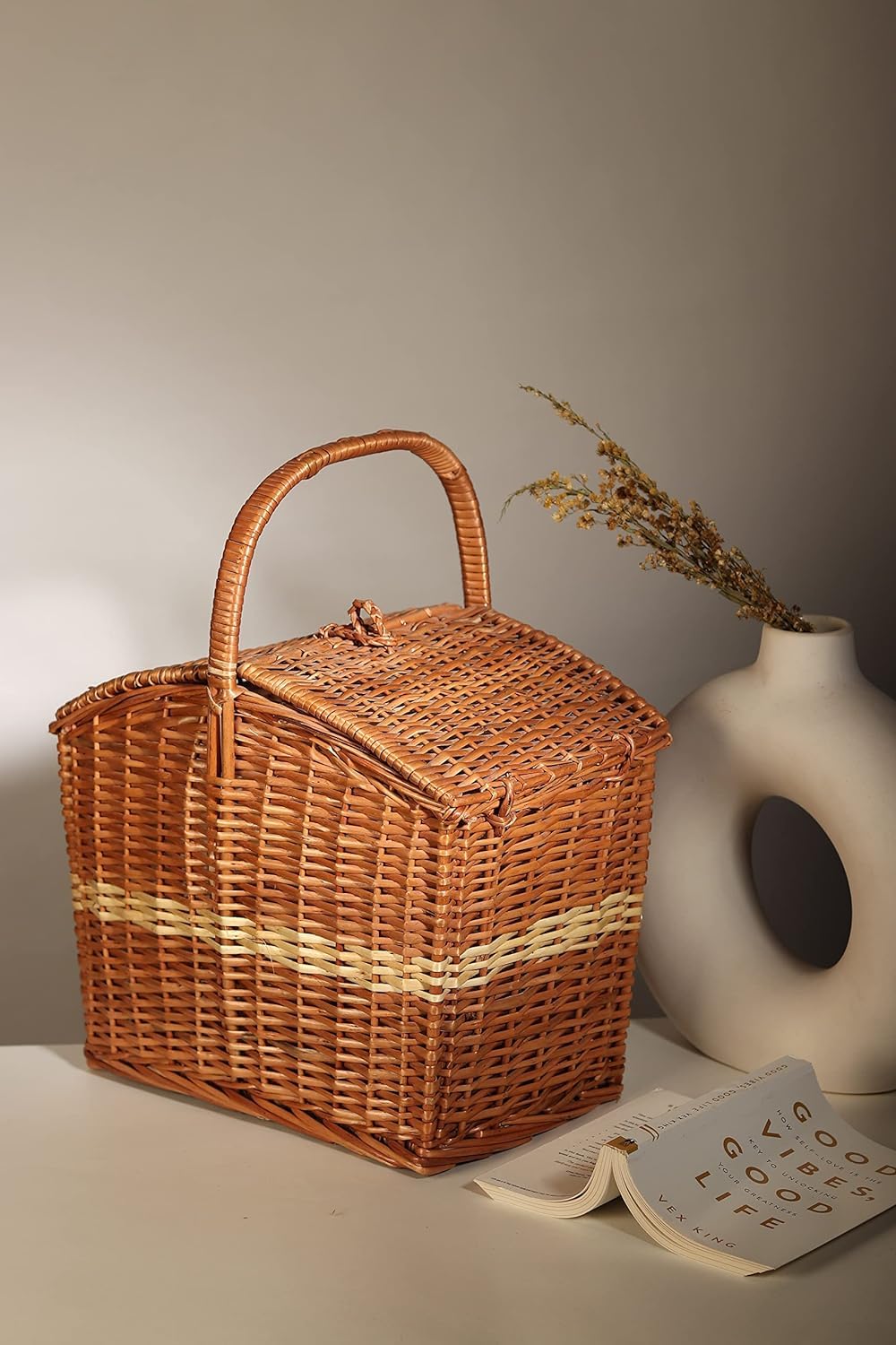 Rectangular Cane Wicker Bamboo Picnic Baskets with Handle | Wicker Morden Picnic Basket, Brown Basket, Storage Baskets, Shelf Baskets (M) - 12 * 13 * 9 Inches (B0DGQ6W4J1) Amazon Price History, Amazon Price Tracker