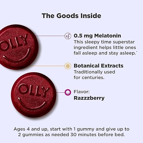 Vista 13 de OLLY Gomitas para dormir para niños, 0.5 mg de melatonina, L teanina, manzanilla y bálsamo de limón, frambuesa, 70