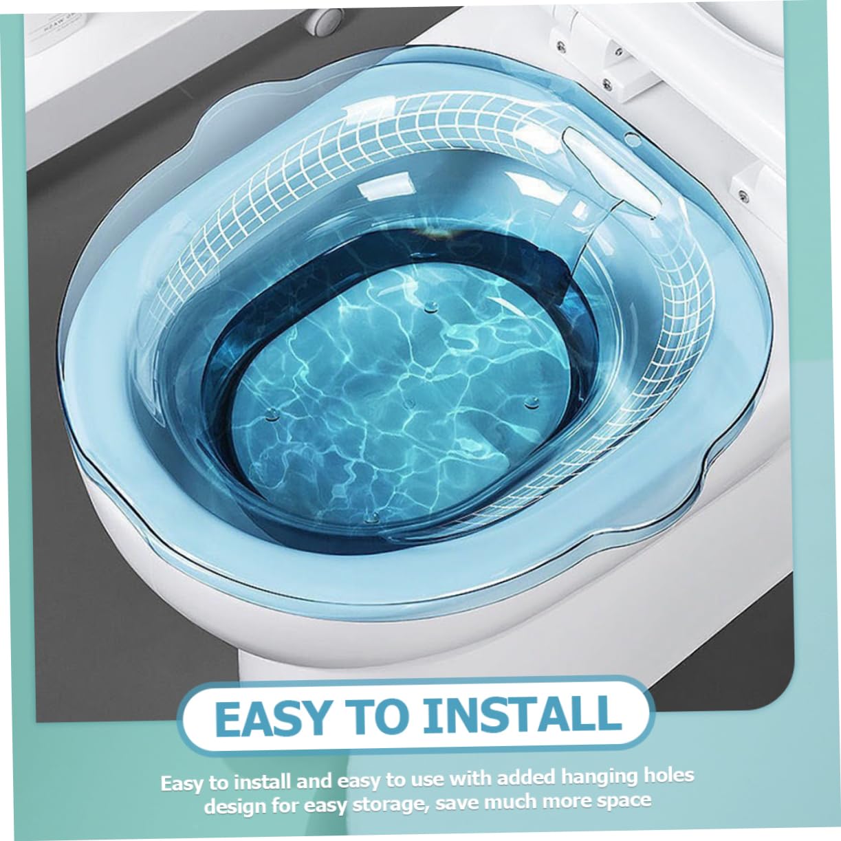 minkissy Sitz Bath in Pet Cristallo Blu Con Gancio Vasca Bocca Per Donne Post-parto e Emorroidi Design Ergonomico Antiscivolo Per Igiene Personale e Bagno Per Wc Facile Da Appendere e Usare