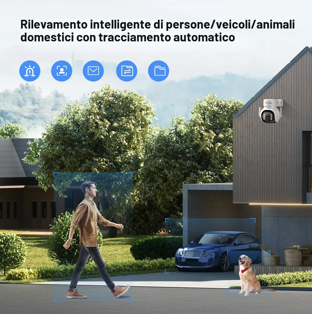 Ctronics 4K 8MP Telecamera Wi-Fi Esterno, 2,4/5Ghz WiFi PTZ IP Videocamera di Sorveglianza con Rilevamento Persone/Veicoli/Animali Auto Tracking 30m Visione Notturna a Colori IP66 | 2,4/5Ghz WiFi, Rilevamento Persone/Veicoli/Animali Auto Tracking 30m Visi