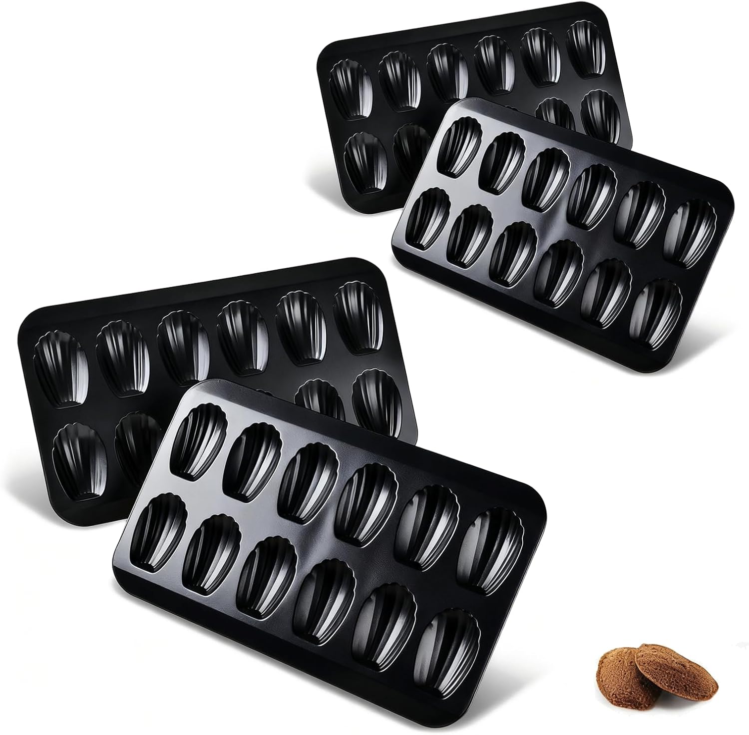 6pc Nonstick Madeleine Pan for Baking, 12-Cavity Shell Shape Cake and Cookie Mold Tray, Carbon Steel Cookie Molds, Send Goods from Local Warehouse (6 PC)