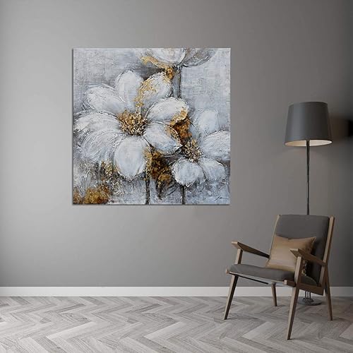 Miniatura 4 de Yihui Arts Lienzo abstracto pintura flor cuadro blanco floral pared arte sobre lienzo para baño