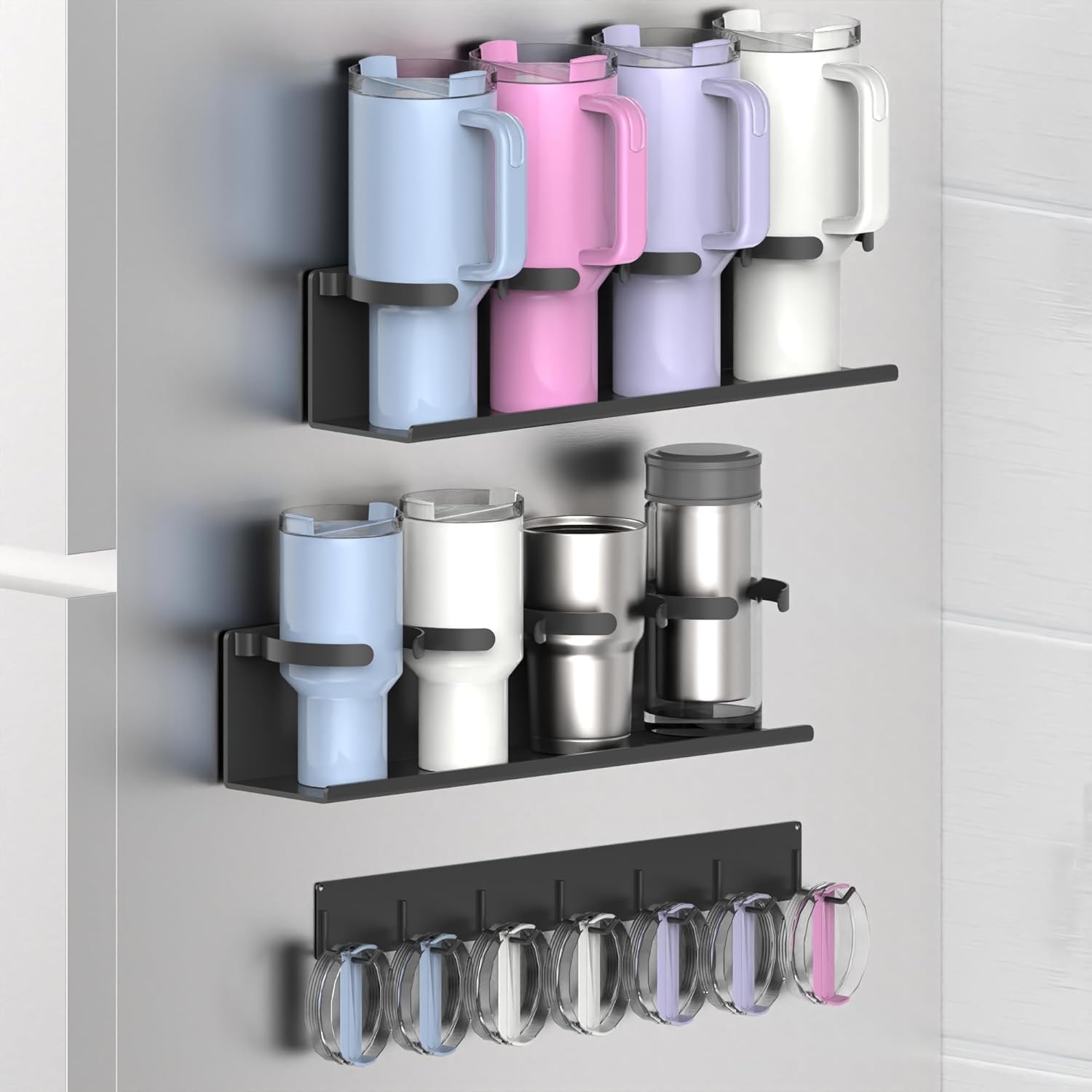 EASTTOWEST Magnetic Cup Holder for Fridge 8 Slots Universal Water Bottle Organizer Rack with Hooks for Stanley Owala Yeti Tumbler up to 40oz(2×4-CUPS Black) EASTTOWEST Magnetic Cup Holder for Fridge 8 Slots Universal Water Bottle Organizer Rack with Hooks for Stanley Owala Yeti Tumbler up to 40oz(2×4-CUPS Black)