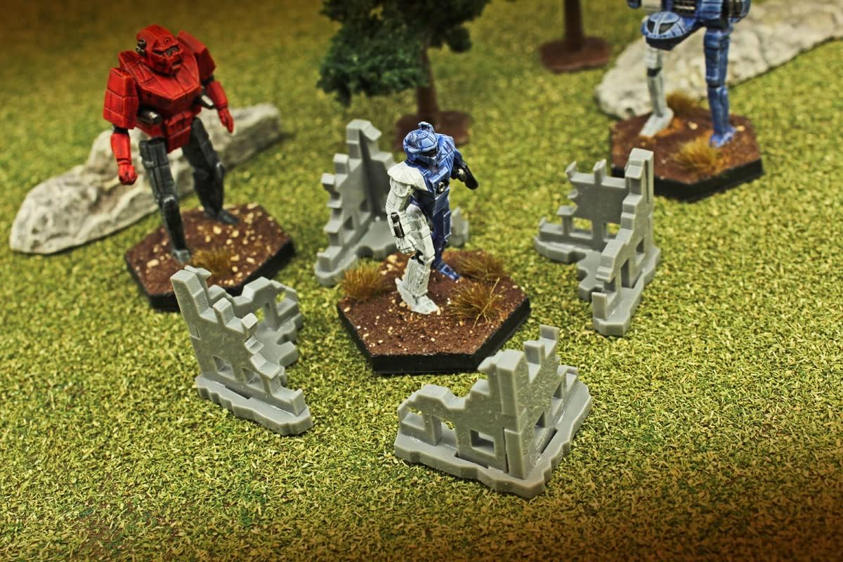 LITKO Terrain Markers | Micro-Scale | Compatible with BattleTech | Pack of 4 (Blasted Buildings)