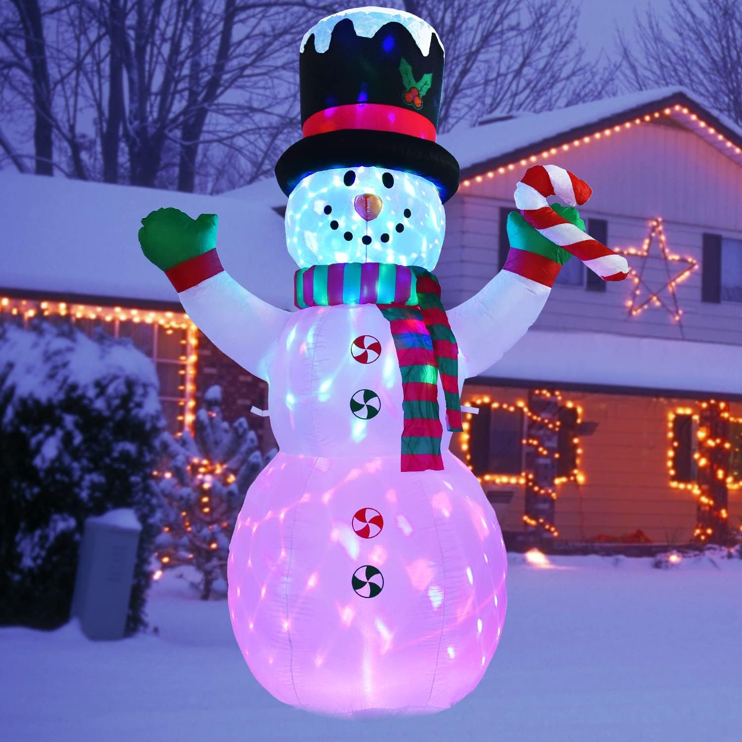 DearHouse 8 FT Inflatable Christmas Snowman, Rotating 7 Color Changing Led Lights Xmas Holiday Blow Up Family Party Decoration Yard Lawn Indoor Outdoor Inflatables - Image 6