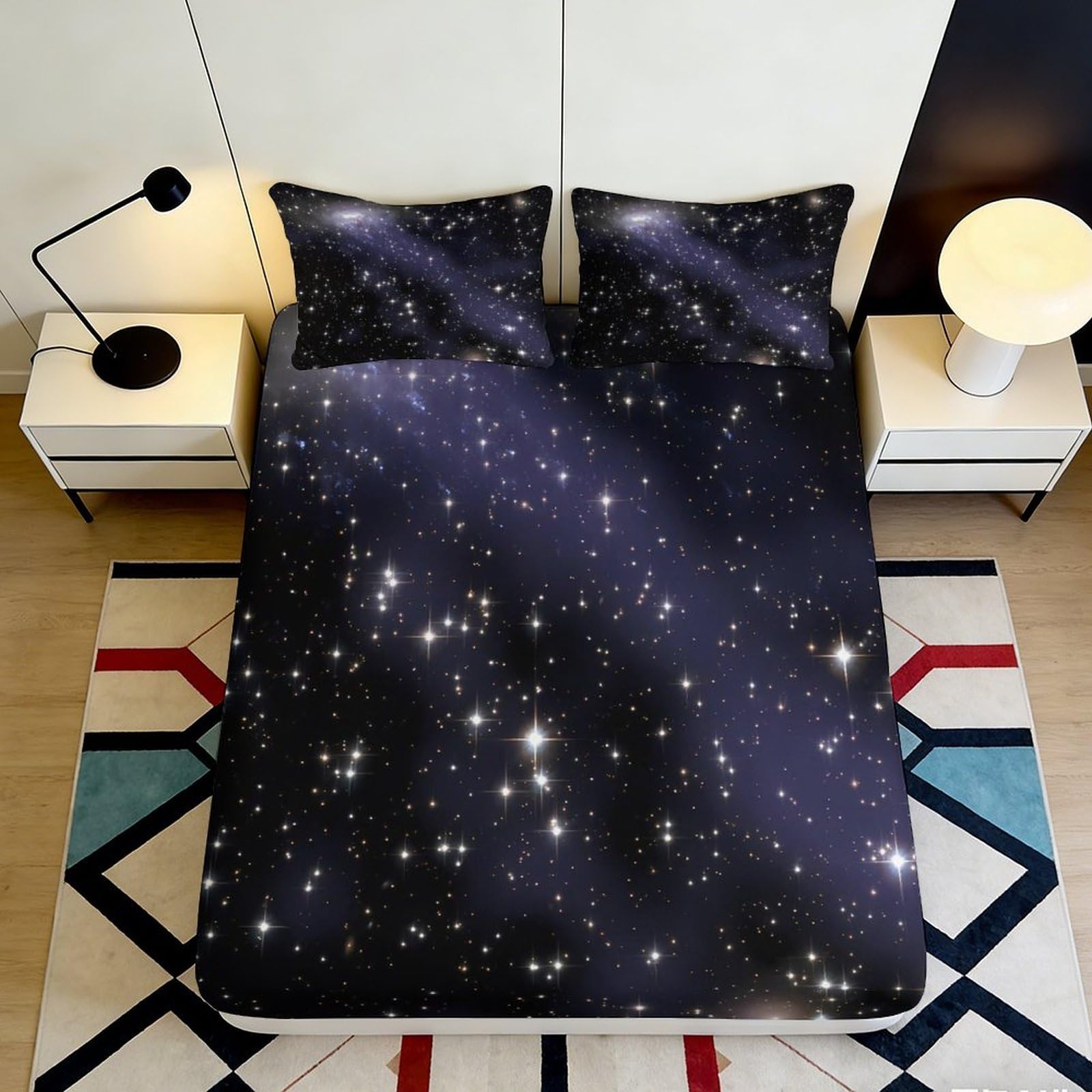 Qjzxknhpgr Style-1 3D Printed Galaxy Starry Sky Fitted Sheet Microfiber Soft Breathable Cosmic Nebula Mattress Cover For Bedroom Decor 90X200x25cm