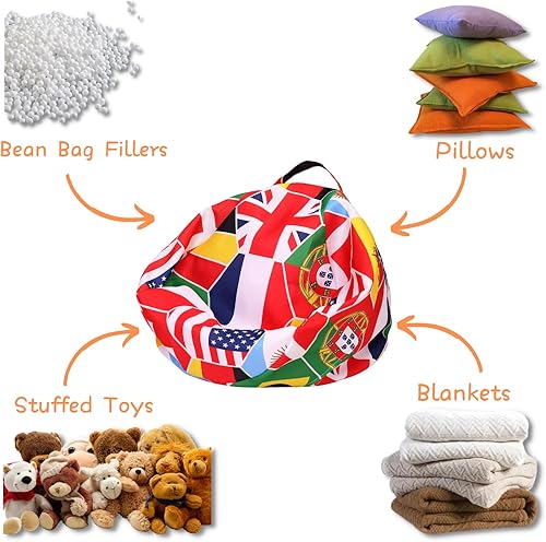 Miniatura 26 de LMYOVE Funda para puf de almacenamiento de animales de peluche (sin relleno, funda para silla de puf de voleibol para niños, para almacenamiento,