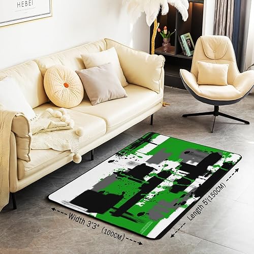 Miniatura 3 de Feelyou Tapete de interior de arte abstracto para niños y niñas, 5 x 7 pies, color verde y negro, alfombra de sala de estar, ultra suave, retro,