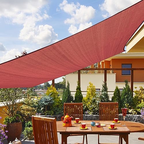 Amahut Sun Shade Sail Rectangle Deck Awning Canopy for Patio Shade Cloth for Lawn Garden Backyard 12'x12' Rust Red