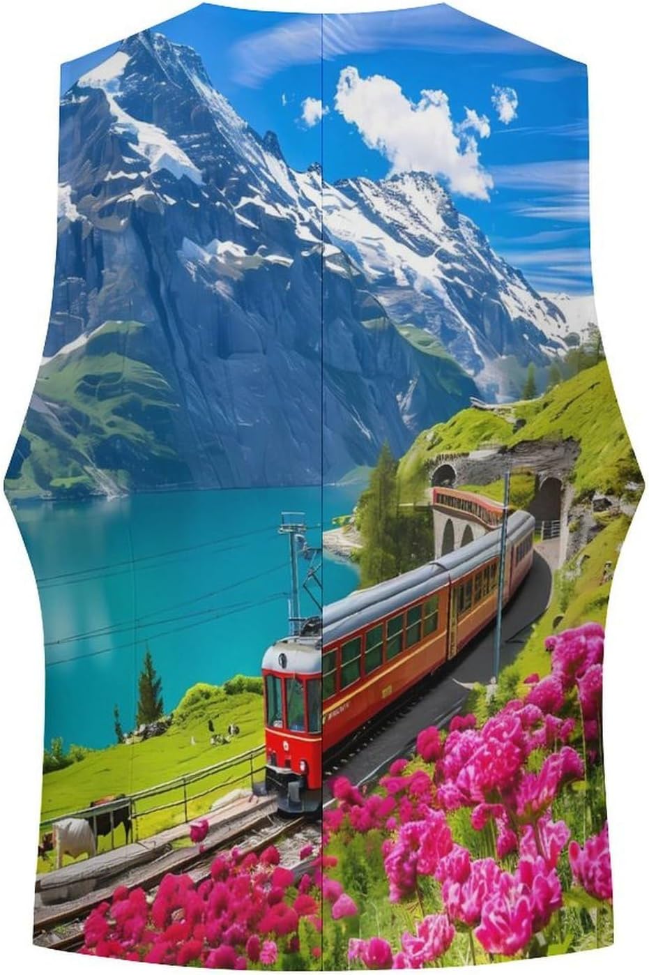 Train Journey Into The Swiss Alps Mens Suit Vests V-Neck Casual Vest Dress Formal Tuxedo Wedding Waistcoat