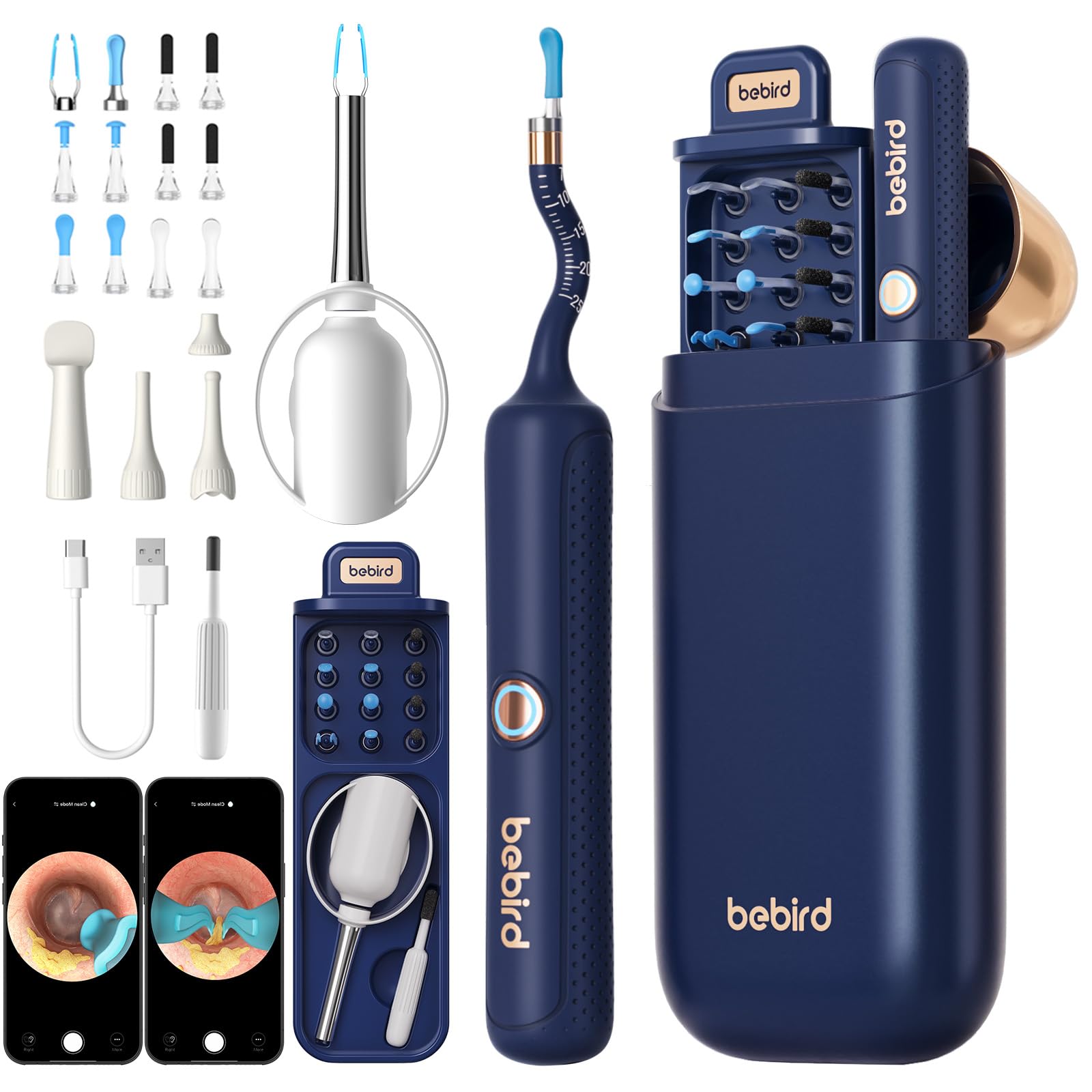 Bebird Otoscope Oreille 1920P HD Flexible Camera Iscope avec Pince Nettoyant Oreille Examen Oreilles Nez Gorge