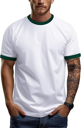 Zengjo Men's Ringer Tee Crewneck Athletic T Shirts Short Sleeve Sport Shirt