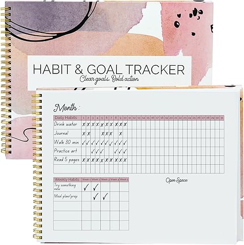 Rastreador de hábitos y planificador de objetivos con rastreadores de estado de ánimo y ahorro (8.75 x 11.25 pulgadas), seguimiento de hábitos