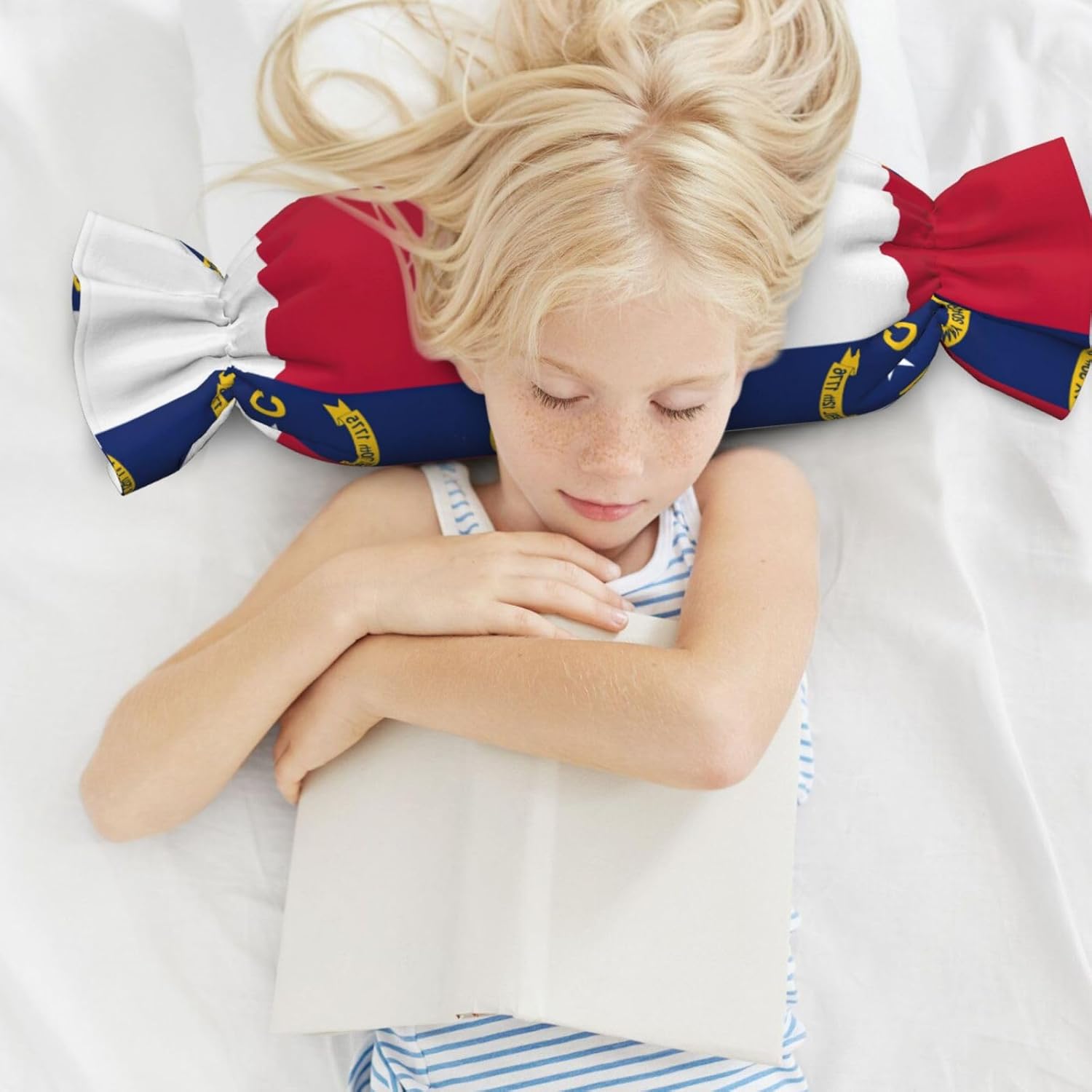 North Carolina State Flag Print Soft Candy Cylindrical Pillow Comfortable Plush Candy Pillow, 24.4 X 9.8 Inches