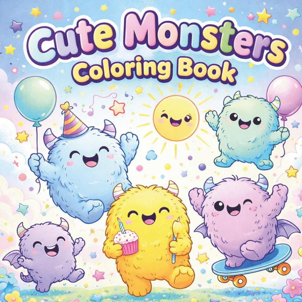 Cute Monsters Coloring Book for Kids Ages 4–8: Adorable and Silly Monster Adventures to Color | 20 Fun Medium Detail Activity Scenes with Friendly Kawaii Creatures
