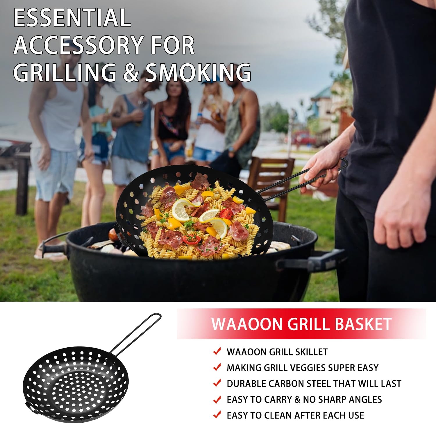 Sartén de acero inoxidable con mango plegable, bandeja con base perforada para asar verduras y carne