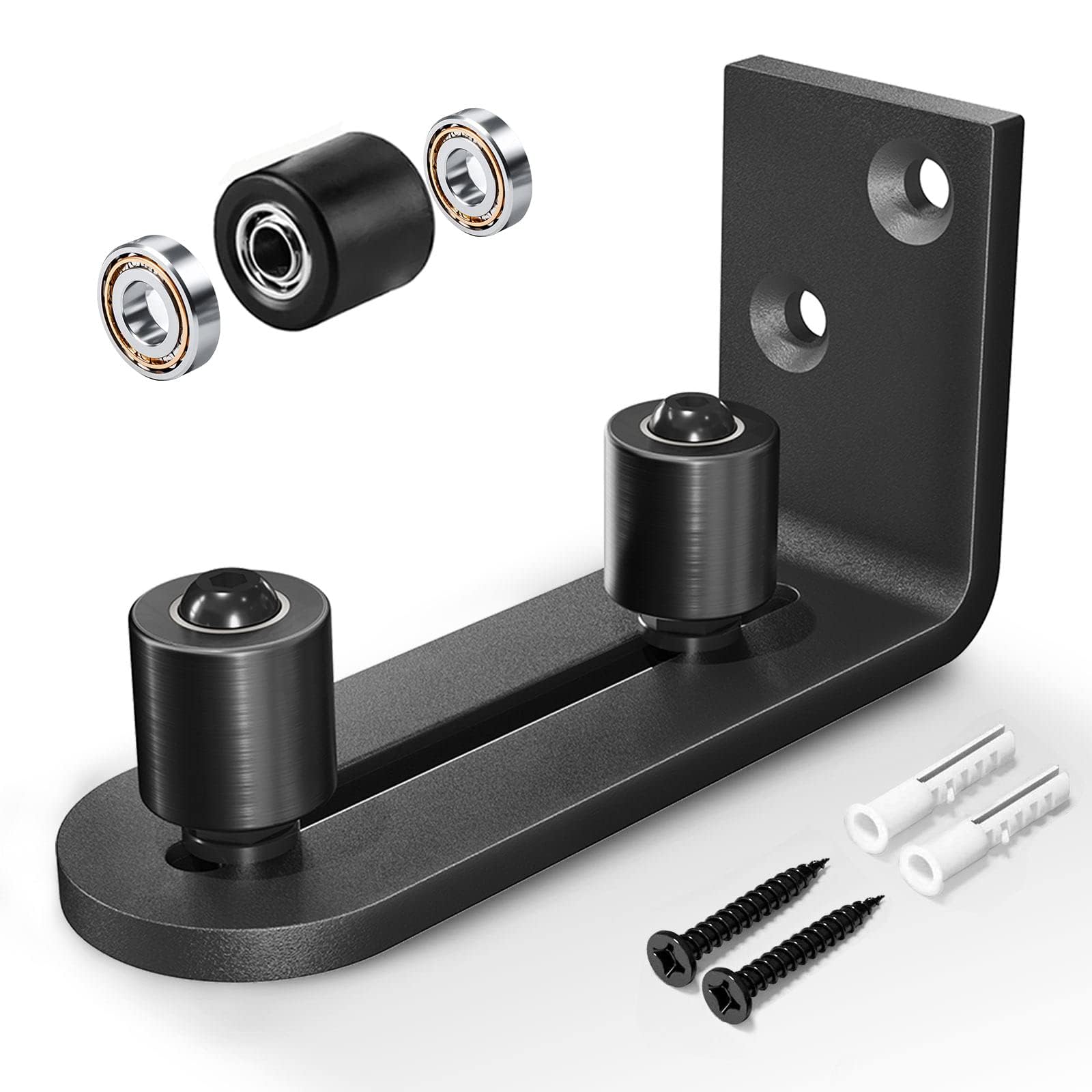 Tazweeq Floor Guide, Sliding Barn Door Bottom, Ball Bearings Adjustable Stay Roller, Wall Mount System, Flush Flat Bottom Design,2 Assemble Setup Options,Fit All Size Door(Black)