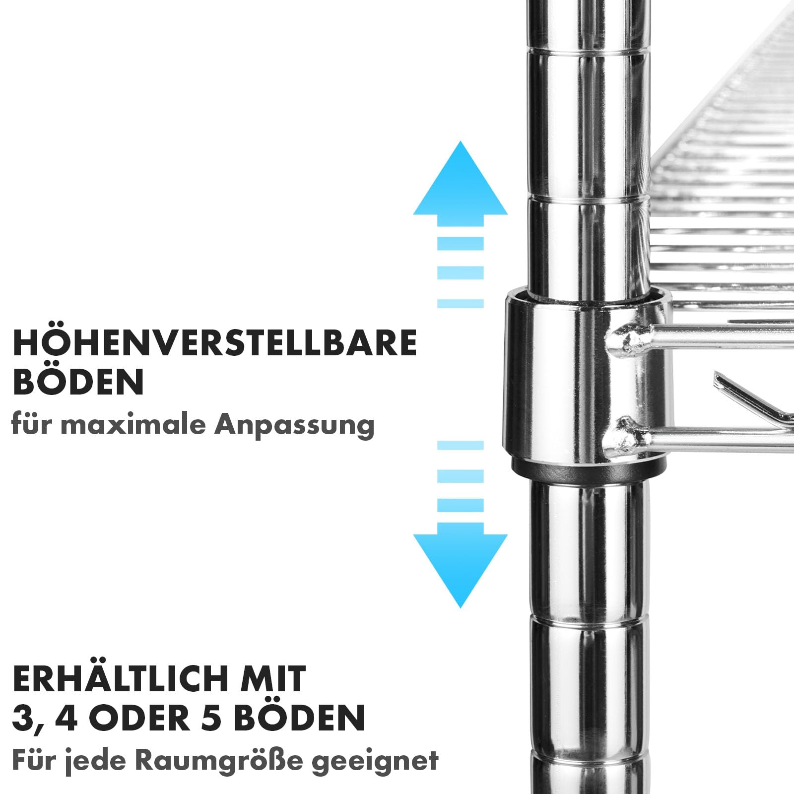 KARAT Metallregal dekoratives & Robustes Lagerregal, Kellerregal für Bad, Küche, Büro, Wohn- und Außenräume (90x45x160-chrome-everest ⌀ 22mm)