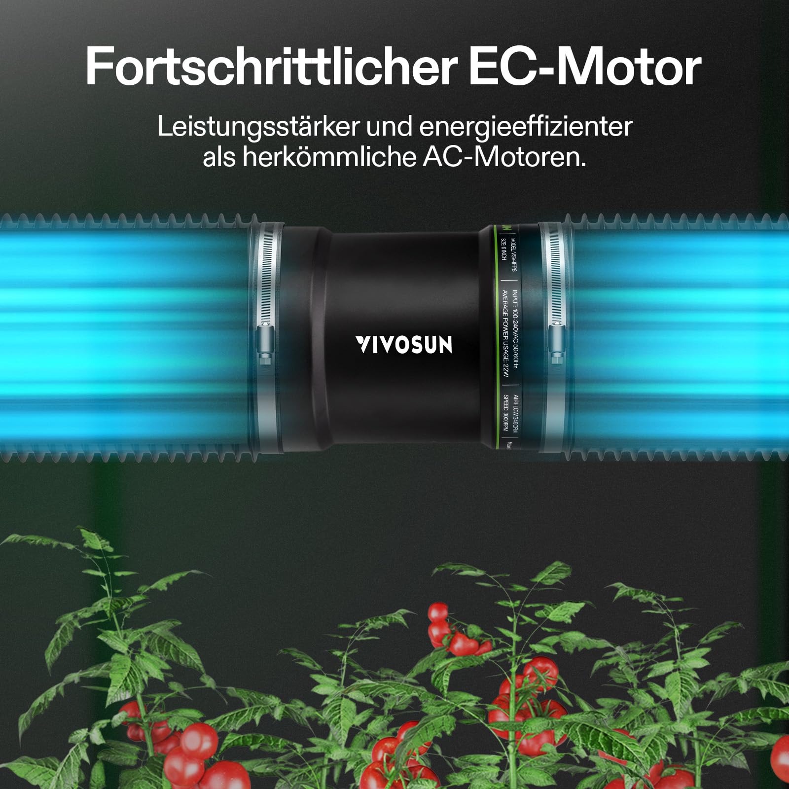 VIVOSUN Rohrventilator 150 mm mit Drehzahlregler, 587 m³/h leiser EC Rohrlüfter, Abluftventilator für HVAC, Growzelt, Gewächshaus, Keller, Garage, Bad, Küche, Dachboden und 3D-Drucker
