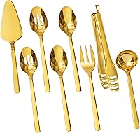 Vista 8 de KINGSTONE Juego de utensilios de servir para anfitriona grande, 18/10 de acero inoxidable resistente cucharas de servir de 10 pulgadas, cucharas