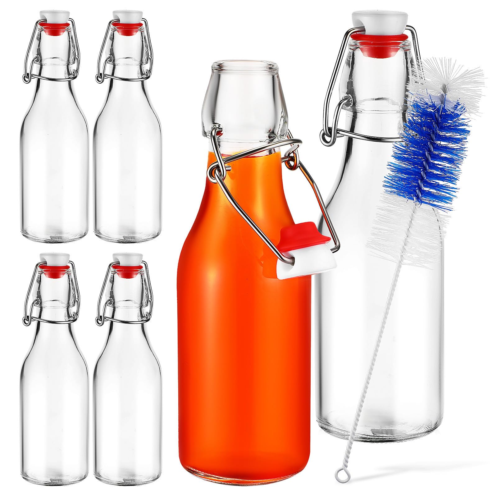 Glasflaschen Auslaufsichere Saftflaschen mit Bügelverschluss 250ml 6 Stück aus Glas und Silikon Leicht zu Tragen für Outdoor Camping und Picknick