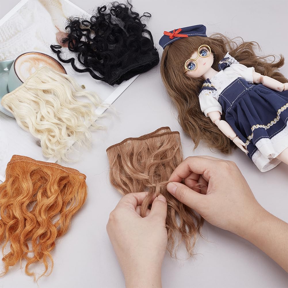 PH PandaHall 4 Colors Hairs Wig Long Curly Wig Mohair Hair Wefts Faux Hairs Extensions Artificial Figurine Wigs for DIY Craft-Hair Replacement Making Art Supplies 11-17cm Long - Image 3