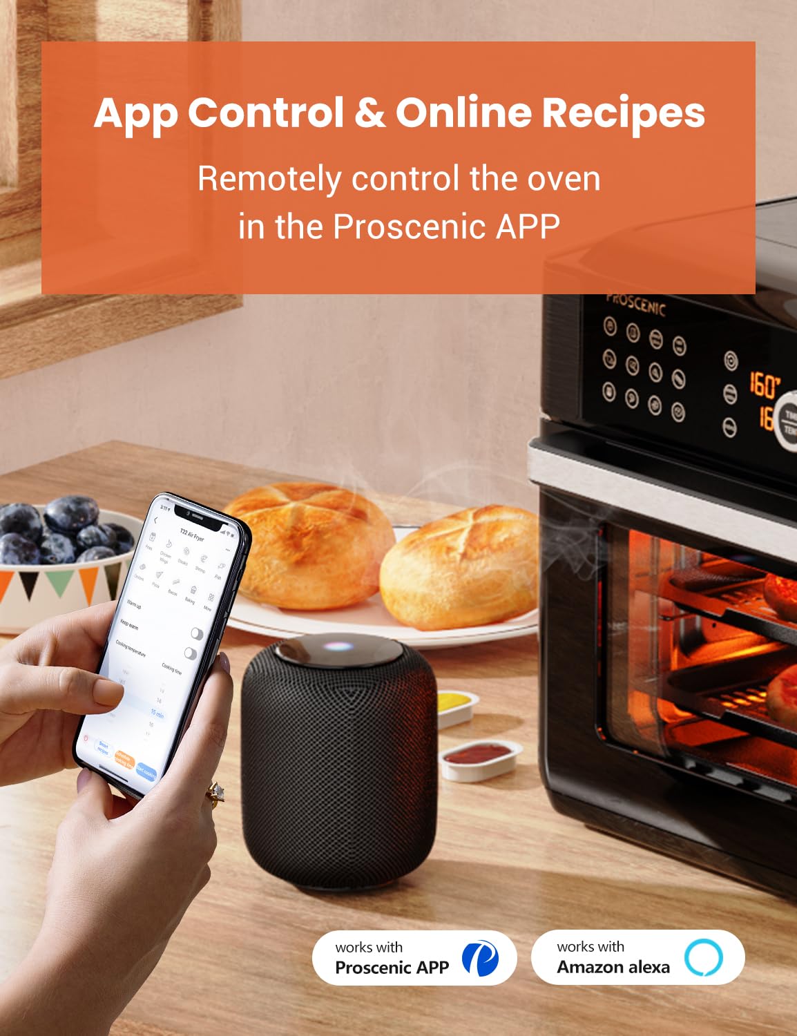 Proscenic T31 Air Fryer Oven With Rotisserie, 15L Digital Air Fryer Oven with Rapid Air Circulation, LED Touchscreen & APP/ALEXA Control, 12 Preset Programs, 100+ Online... - Image 5