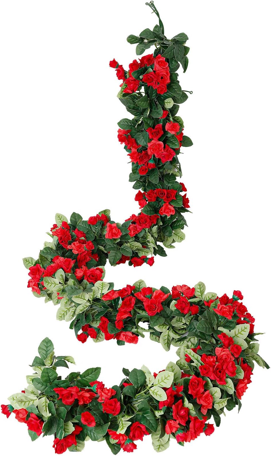 Luyue 2 Pack 15ft Artificial Red Rose Vine Flowers Garlands Christmas Decorations Floral Hanging Garden Craft Rose Ivy Plants for Wedding Arch Arrangement-Red