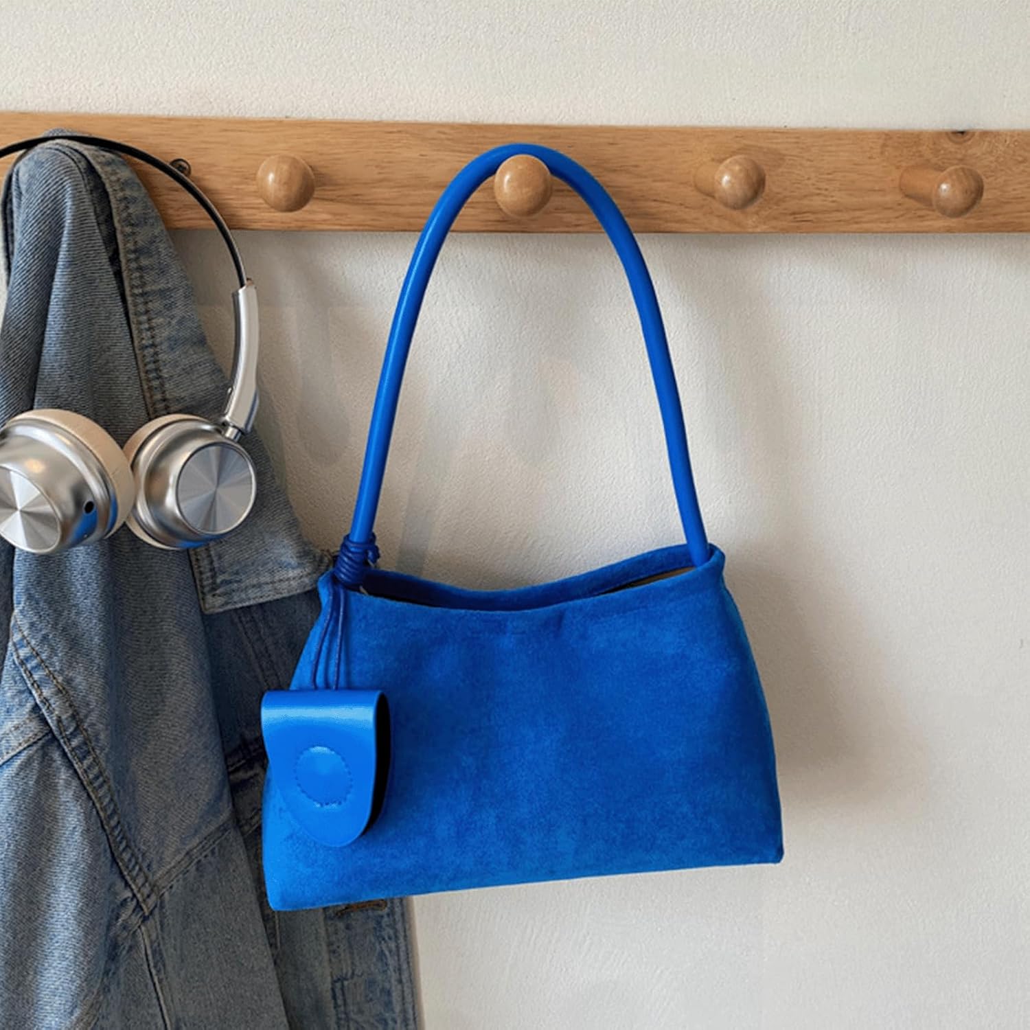 Suede Bag Retro Underarm Shoulder Bag with Charm Small Top Handle Handbag Gifts City Bags for Women Daily Use